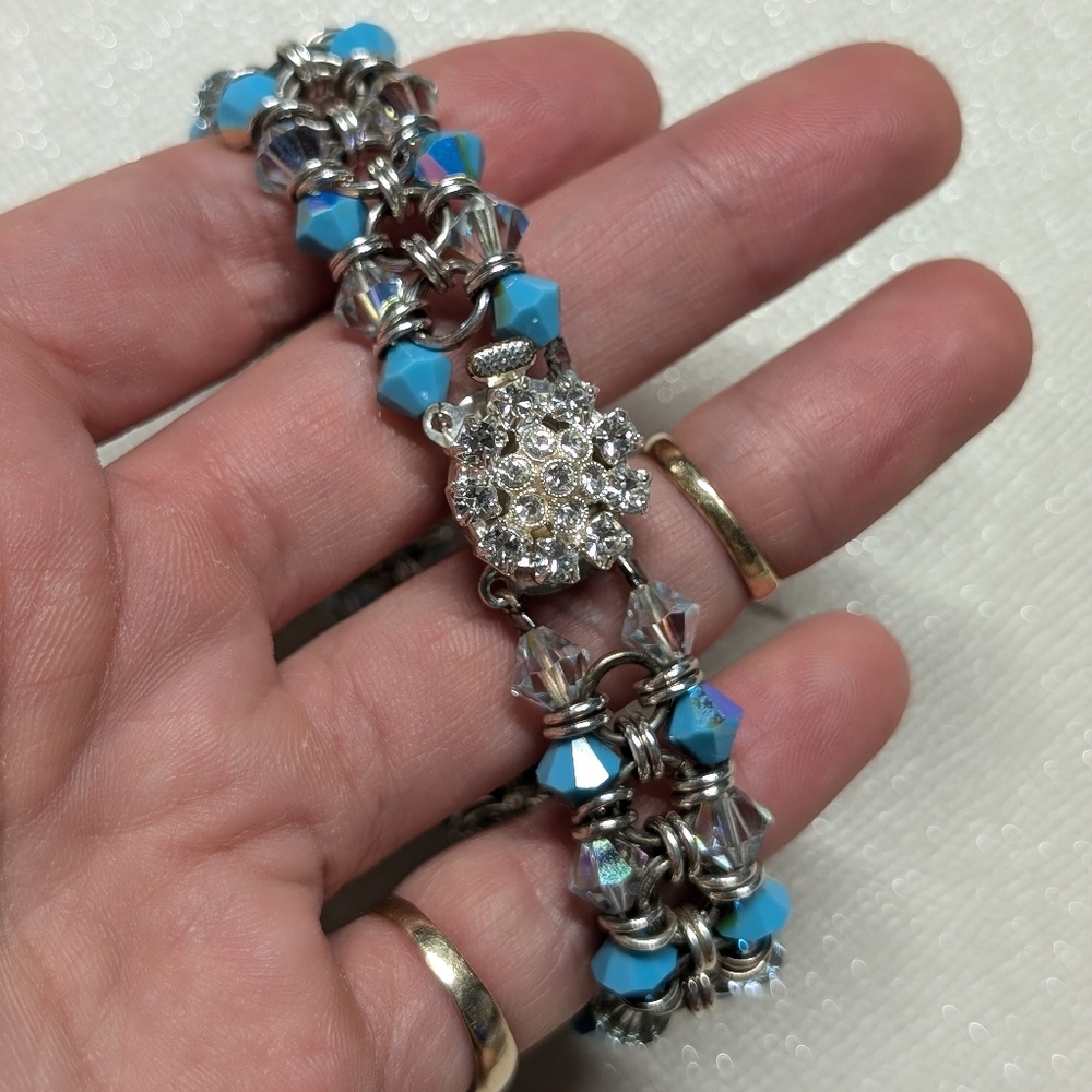 Elegant Silver and Blue Bracelet Swarovski Crystals Stunning